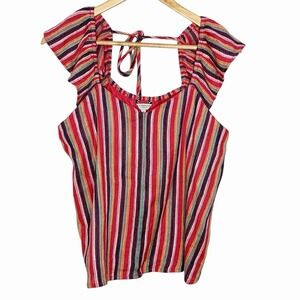 Liverpool Ruffled Striped Tank Top Womens Small Boho Beachy Indie Embroidered